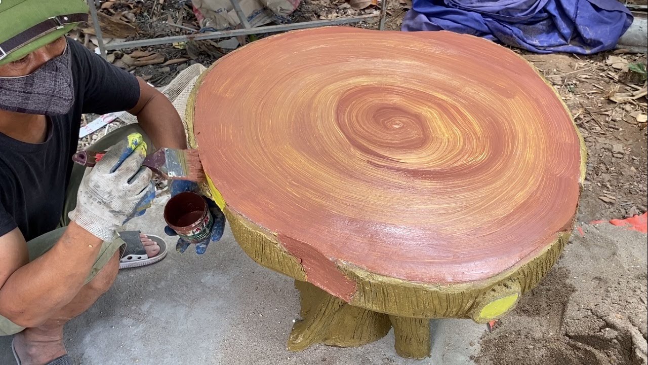 Technique Construction Fake Tree Table With Wonderful Sand And Cement - Amazing Ideas