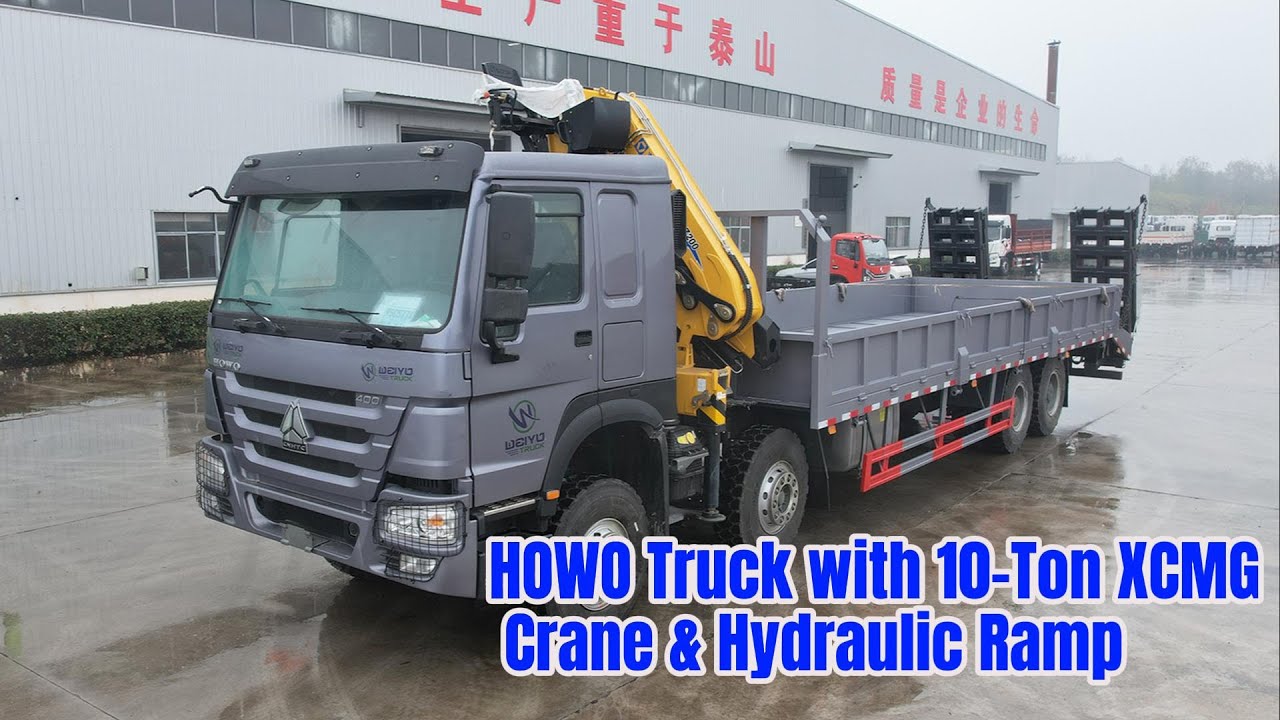 HOWO 8X4 Cargo Truck with 10-Ton XCMG Crane & Hydraulic Ramp | Full Overview & Demo