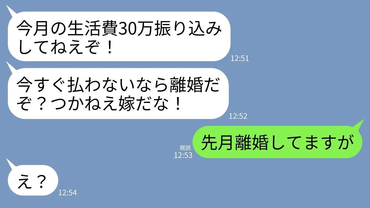 【LINE】私に生活費全て工面してもらっている月収10万の夫から海外出張中の私に仕送り催促。夫「生活費30万は？離婚されてえのか？」→私「先月離婚してるけど」夫「え？」
