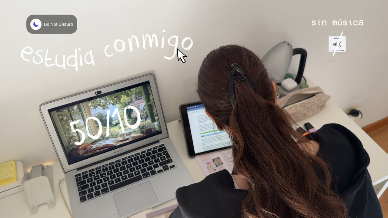 estudia conmigo durante 2 horas ☁️ método pomodoro 50/10 | sin música