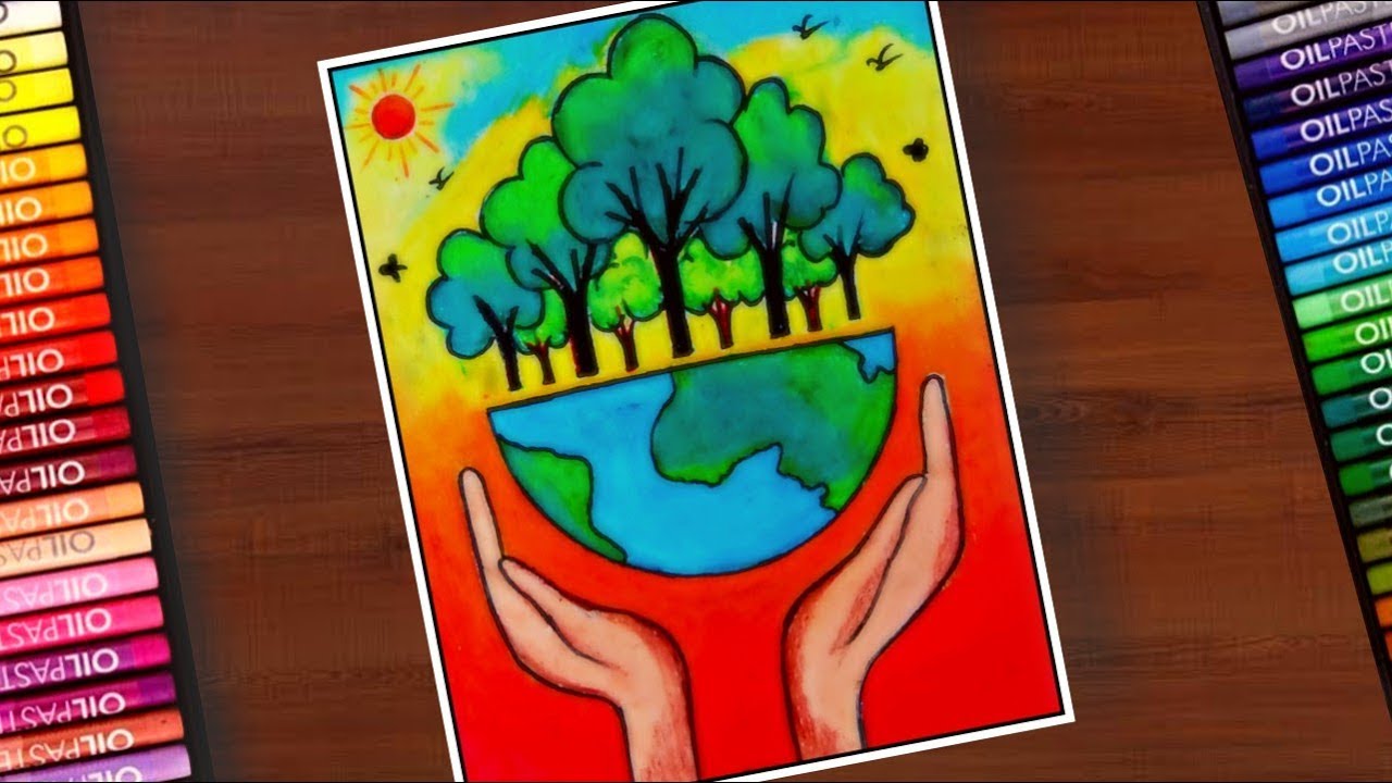 Save Environment Drawing with oil pastels for Beginners/ SaveTree/ SaveEarth / Save Life