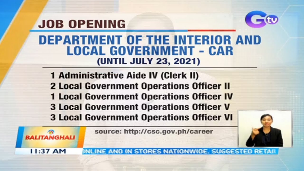 Mga job opening sa Department of the Interior and Local Government - CAR | BT