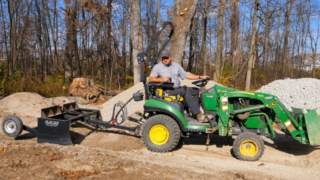 John Deere 1025R & Pull Type Box Blade, Road Construction!