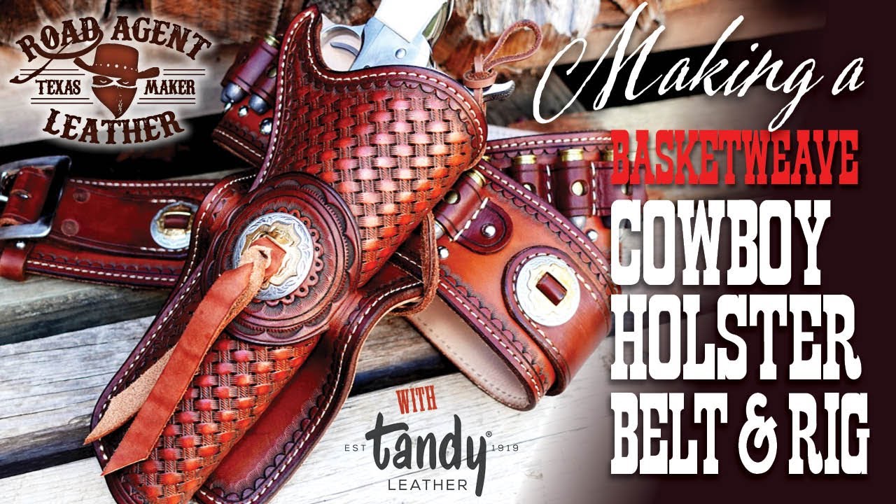 Making a Leather Basketweave Cowboy Holster and Cartridge Belt ASMR