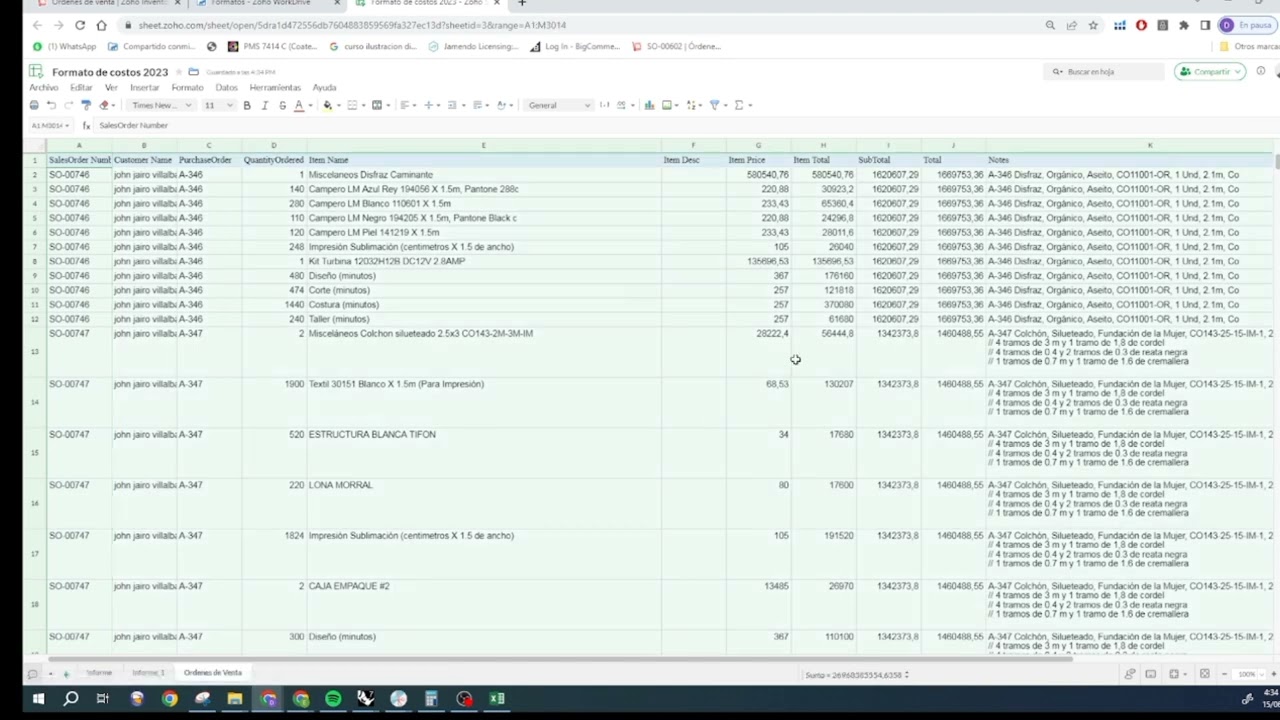 informe de costos