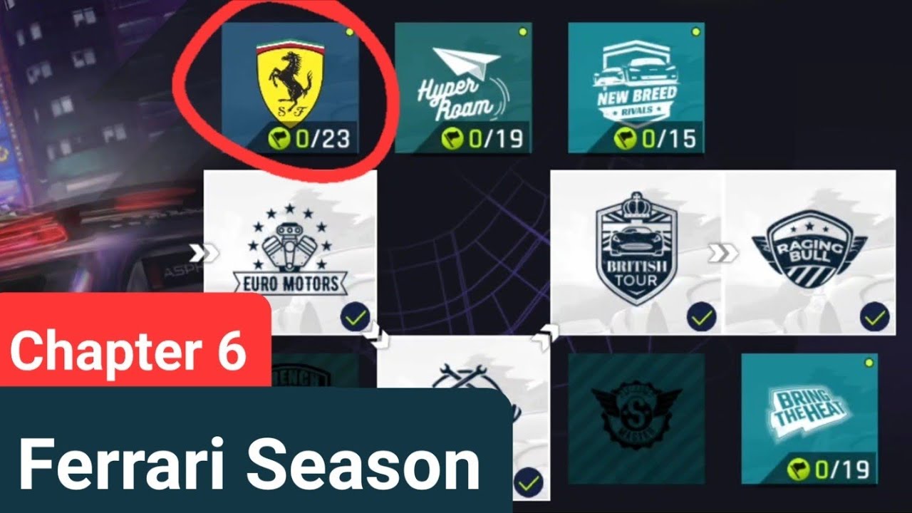 Asphalt 9: Career Guide - Chapter 6 - Ferrari Season - Full Races Gameplay - TouchDrive