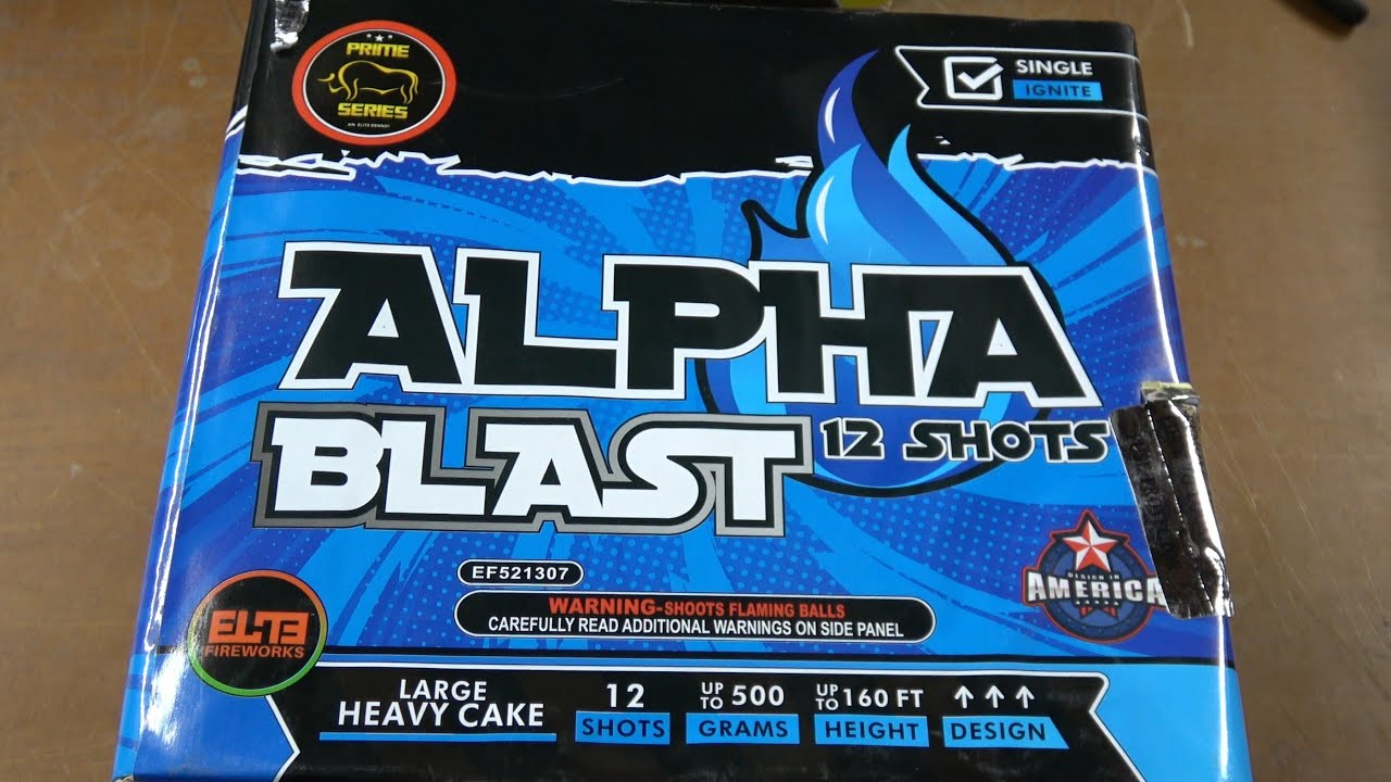 Alpha Blast 12 shot 500g cake by Elite Fireworks under their Prime Series label