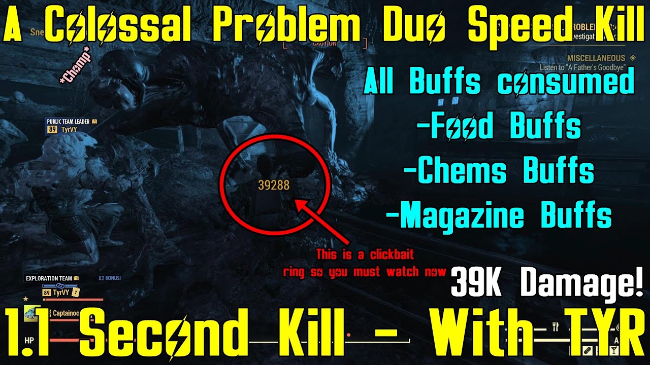 Fallout 76: Killing Earle Williams in 1.1 Seconds with TYR - 39K Damage