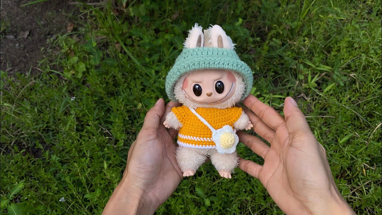 How to crochet mini T shirt for LaBuBu 17cm/ Crochet clothes for plushies/ Free pattern/ English sub
