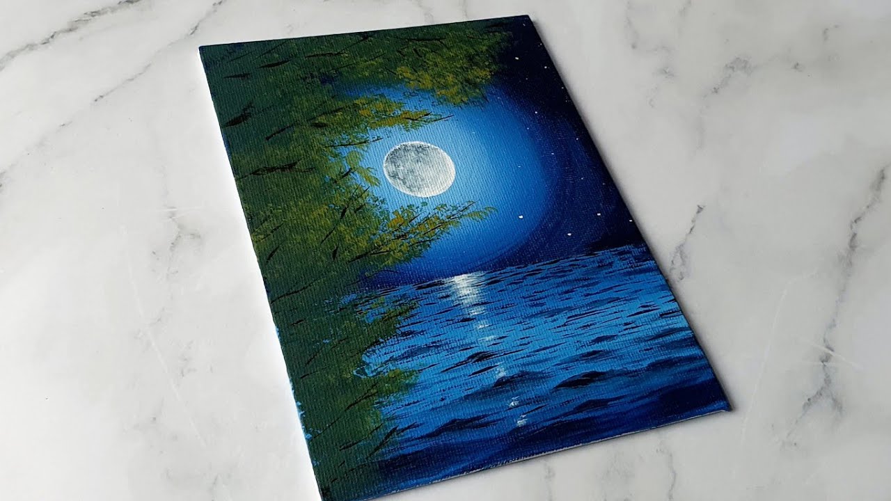 easy way to paint a moonlight night sky / acrylic painting ideas for beginners ✨️