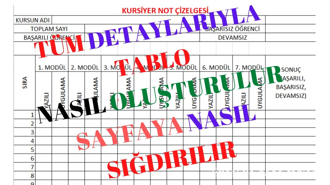 EXCEL TABLO OLUŞTURMA | EXCEL NOT ÇİZELGESİ / Tabloyu sayfaya sığdırma