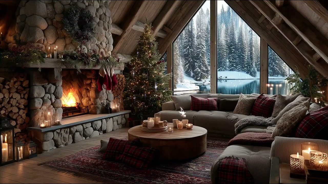 Relaxing Snowy Night Jazz — Warm Fireplace, Christmas Tree & Gentle Sax for Sleep ❄️🎷💤