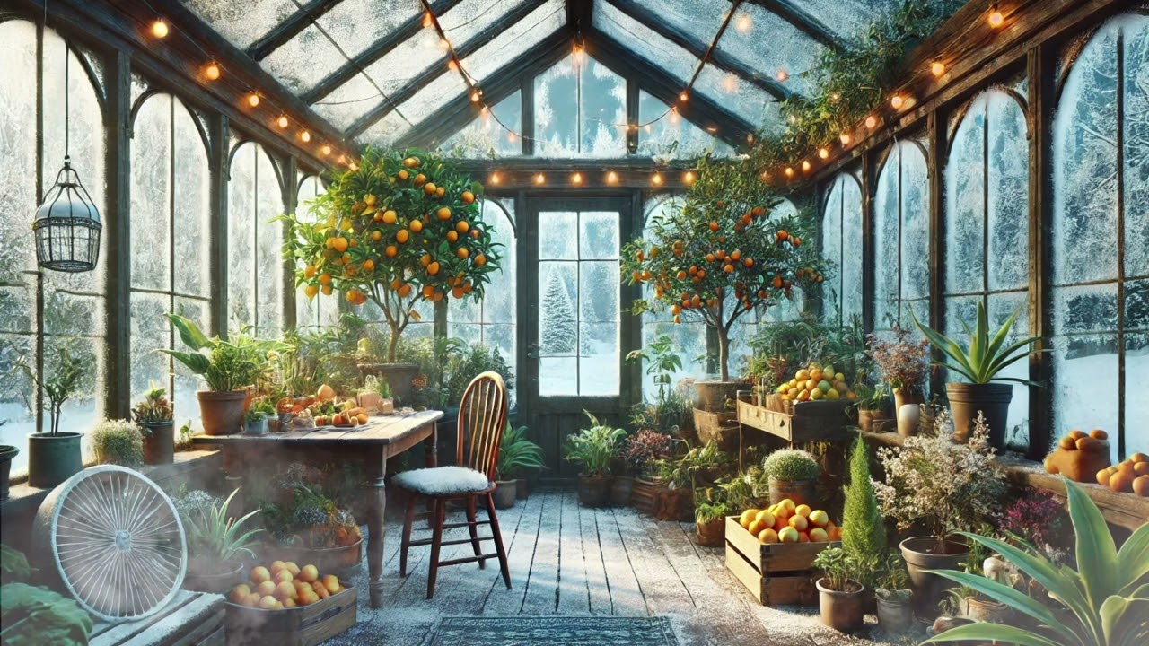 Cozy Winter Greenhouse Ambience | Warm Escape in a Snowy Landscape for Rest, Focus and Calm Nature