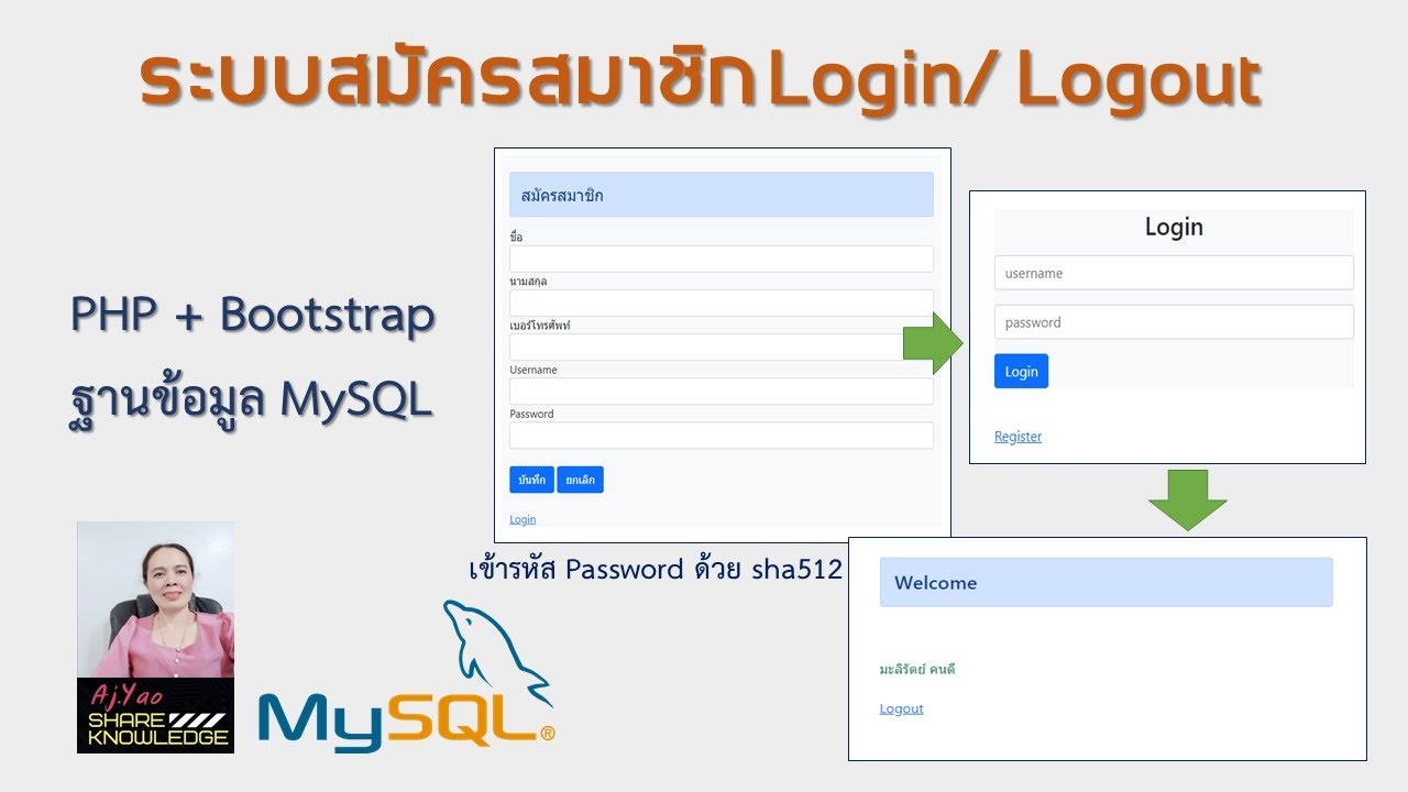 ระบบสมัครสมาชิก Login/Logout จบในคลิปเดียว  PHP+Bootstrap+MySQL [ EP.1 ]