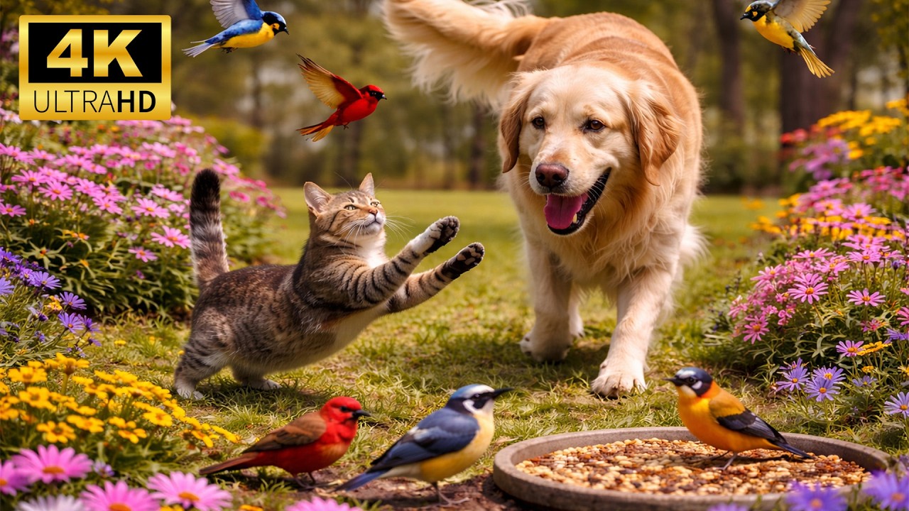 Pet TV 4K 🐱🐶 Colorful Birds & Woodland Wildlife | Perfect Entertainment for Cats and Dogs