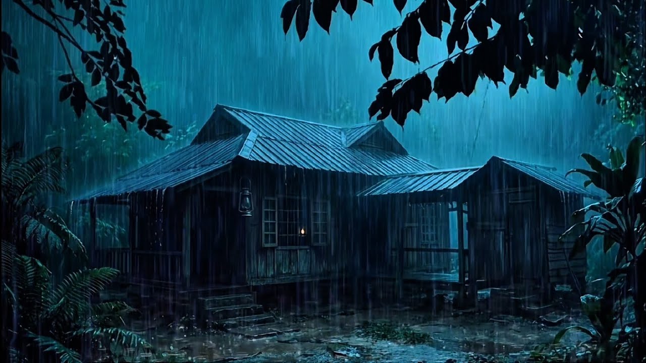 Heavy rain hitting a fragile roof ⛈️ intense thunderstorm sounds to relieve insomnia