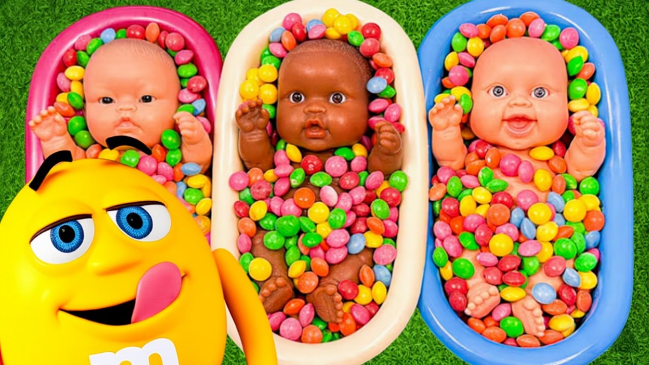 Full of 3 Rainbow BathTubs Candy with M&M's & Magic Slime Cutting Video