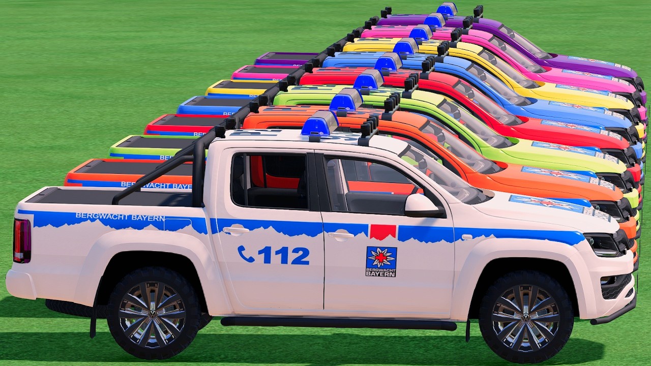 GO! POLICE CARS, AMBULANCE, FIRE TRUCK, COLORFUL CARS WITH TRUCK & TRAIN FARMING SIMULATOR 22! #159