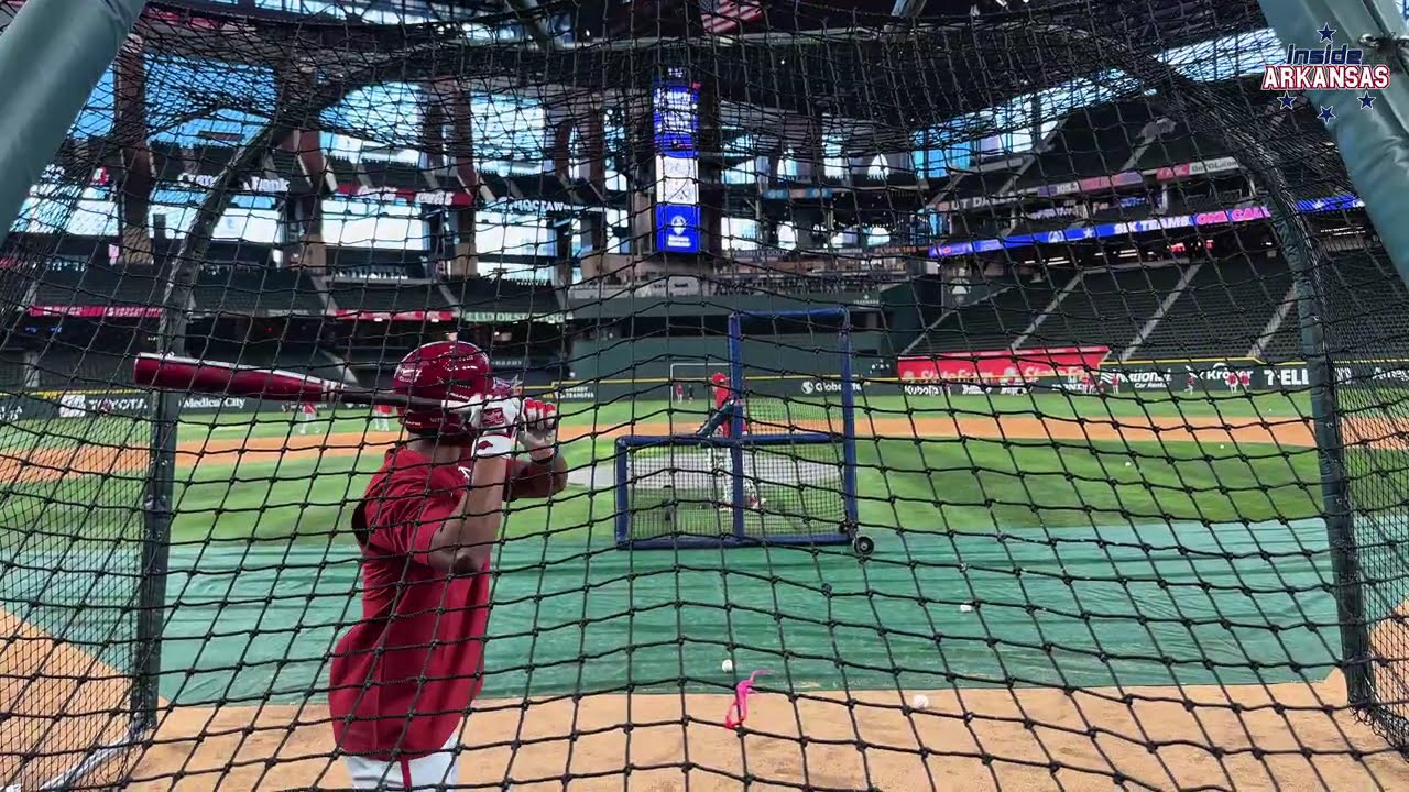 Razorback Baseball Practice Highlights At Globe Life Stadium
