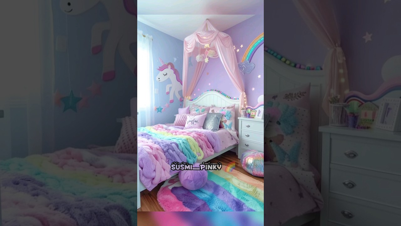 Cute Unicorn Bedrooms🦄🌈#unicorn #kidsroom #cuterooms #hellokitty