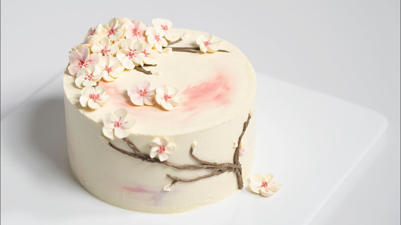 Sakura Cake | Italian Buttercream ～ta在樱花树下等着你～【意式奶油霜】抹面裱花 | Q BAKE