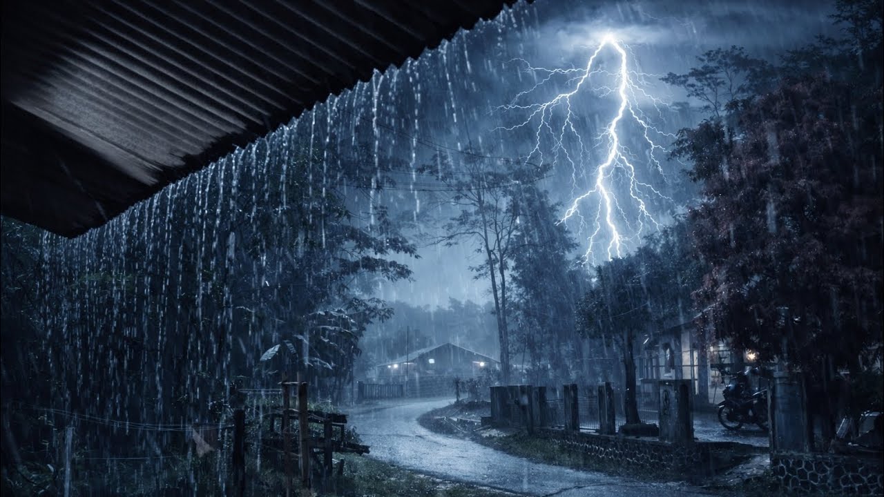 Uninterrupted Night Sleep with Heavy Rain on a Tin Roof and Powerful Thunder