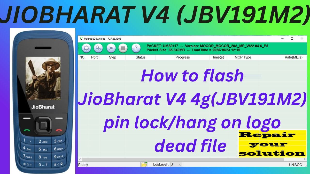 JioBharat V4(JBV191M2) pin lock /hang on logo /dead file /flashing  file/ free file 100% tested
