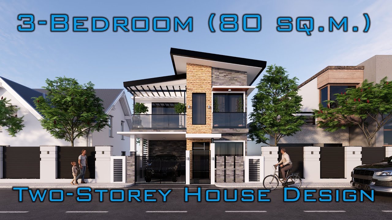 3 Bedrooms | 10mx8m (80sq.m.) | Two-Storey House Design