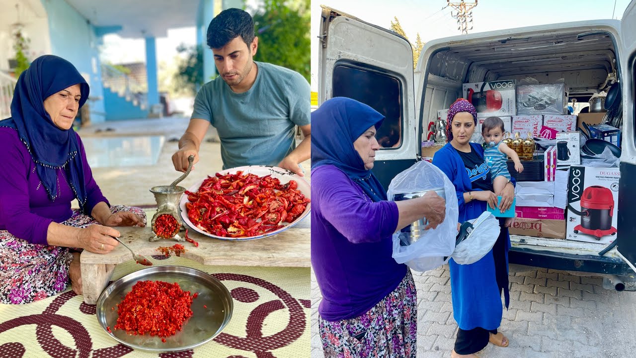 LEZZETLİ YEMEKLER İÇİN YILIN EN GÜZEL BİBER PATLICAN YAPIMI ~ HALAM'IN KÖY EVİ HEDİYESİ