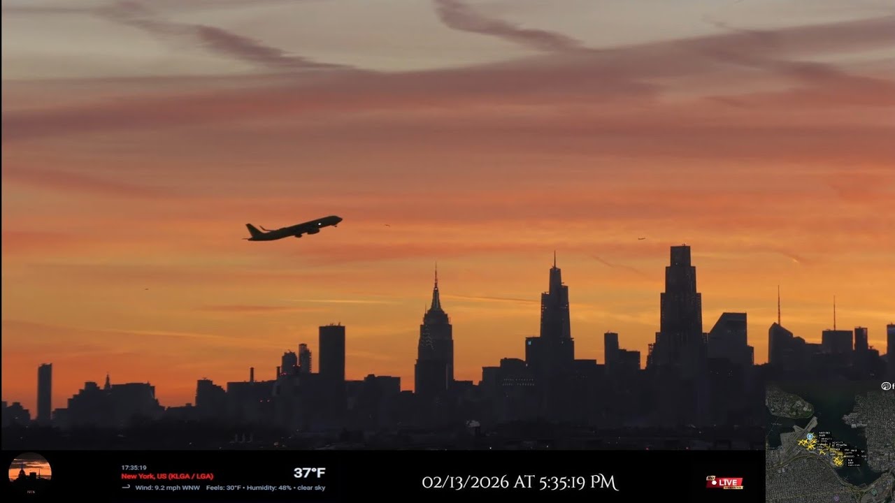 LaGuardia Airport NYC Non-Stop Friday Night/LIVE + ATC /🌆SUNSET FINISH/ Fri. 2-13-26