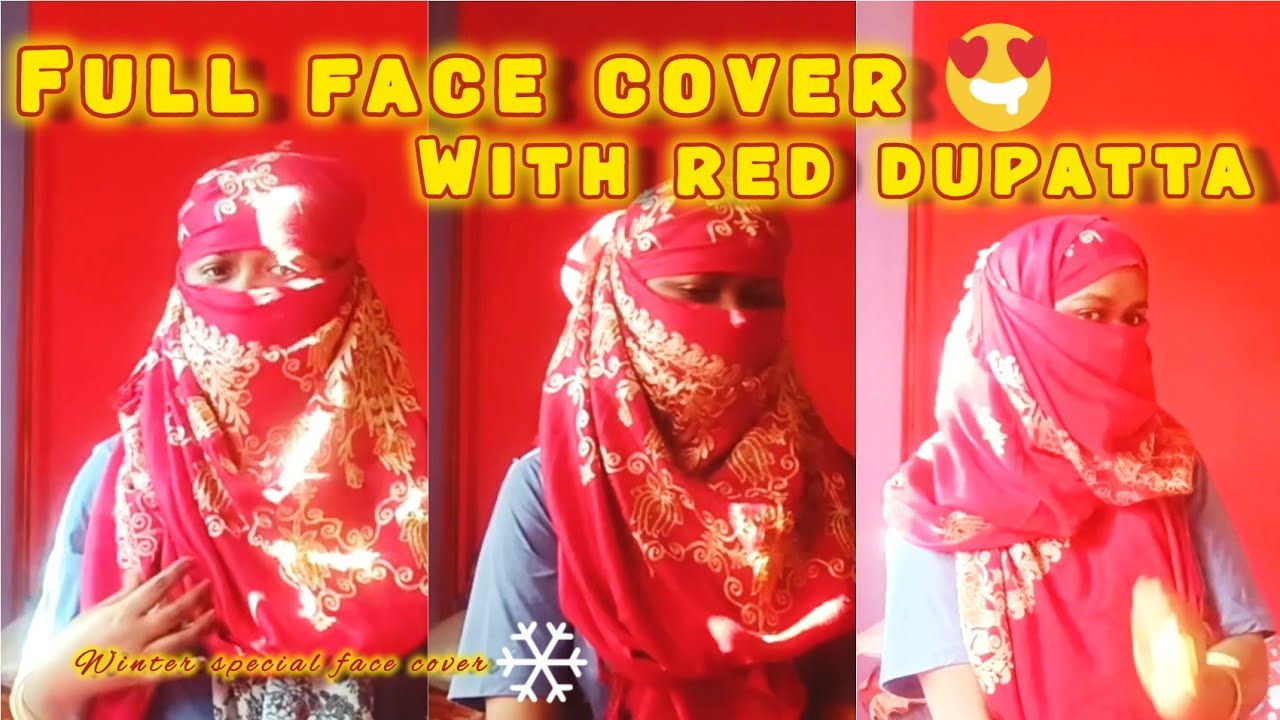 Full face cover with red scarf / dupatta | winter special face cover ☃️ | dupatta face cover 