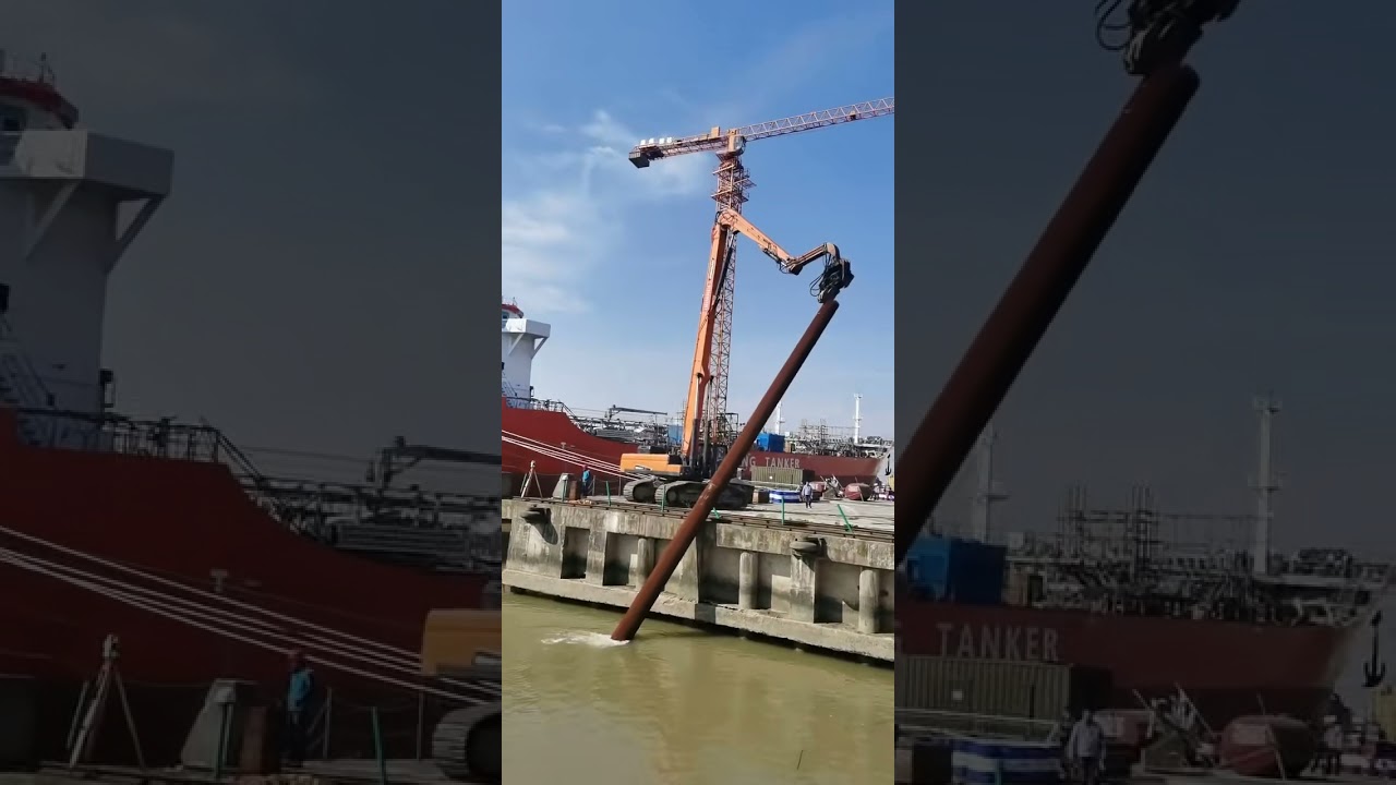 Zhenu excavator mounted vibro hammer is driving 22m steel tube