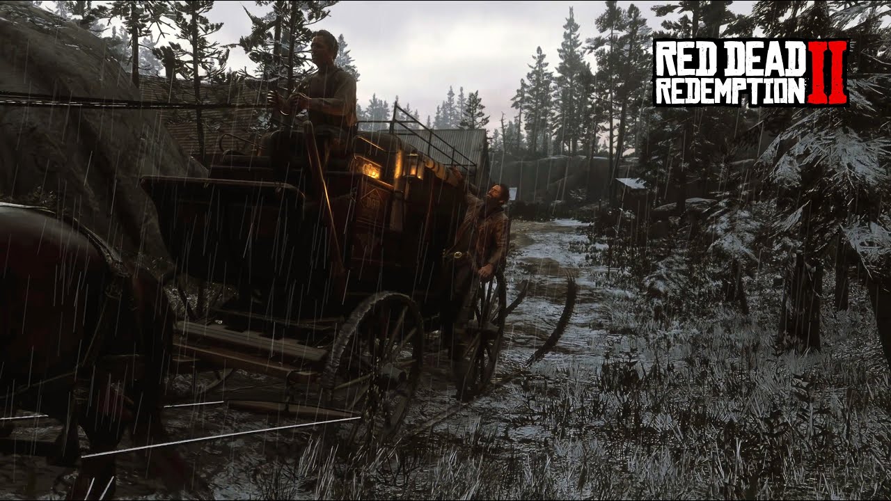 Winter Rain Carriage Ride Across Snowy Trails to the Desert | RDR2 ASMR for Sleep & Calm Focus