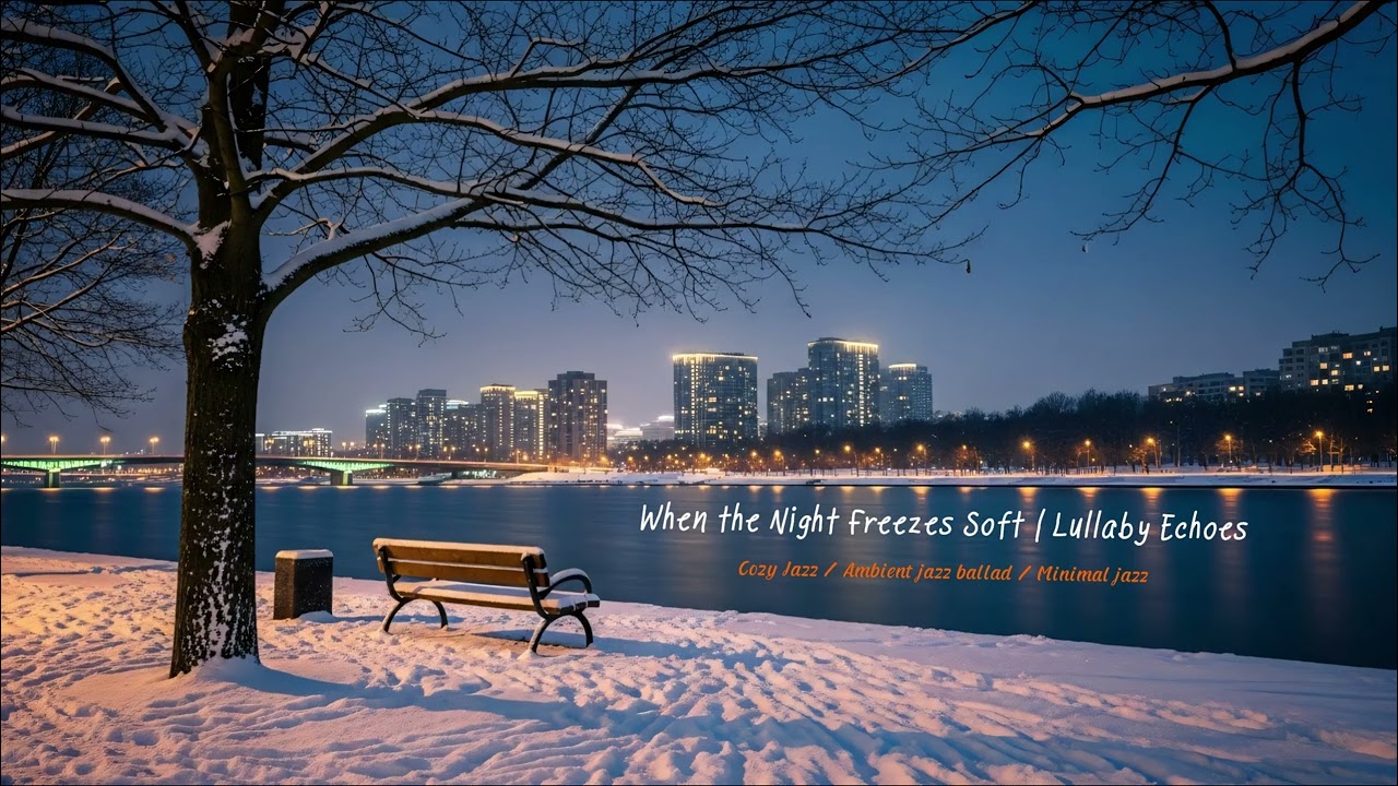 Lakeside Winter Scene with Soft Snowfall | City Lights & Peace