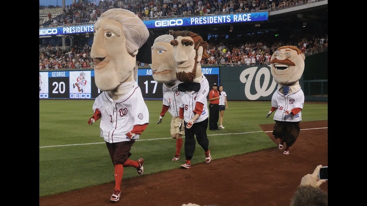 Washington Nationals Racing Presidents feat. G. Washington, T. Jefferson, Abe Lincoln, Ted Roosevelt