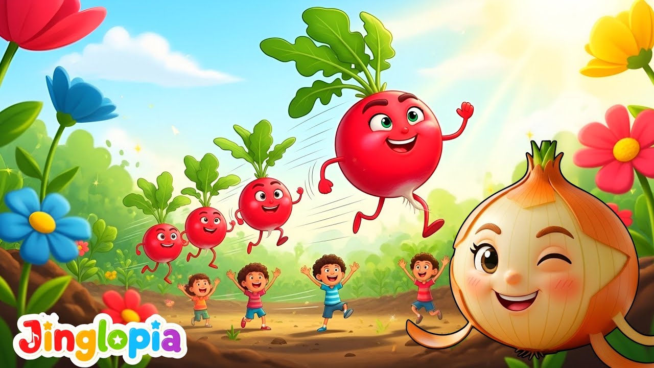 Radish Run Rhyme | Onion  Song | Veggie Nursery Rhymes with Lyrics for Kids 