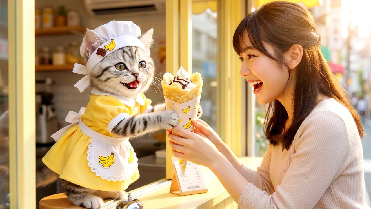 Cute Kitten Opens a Banana Crepe Shop in Tokyo 🍌🐾 | Heartwarming Cat Story That Heals the Soul