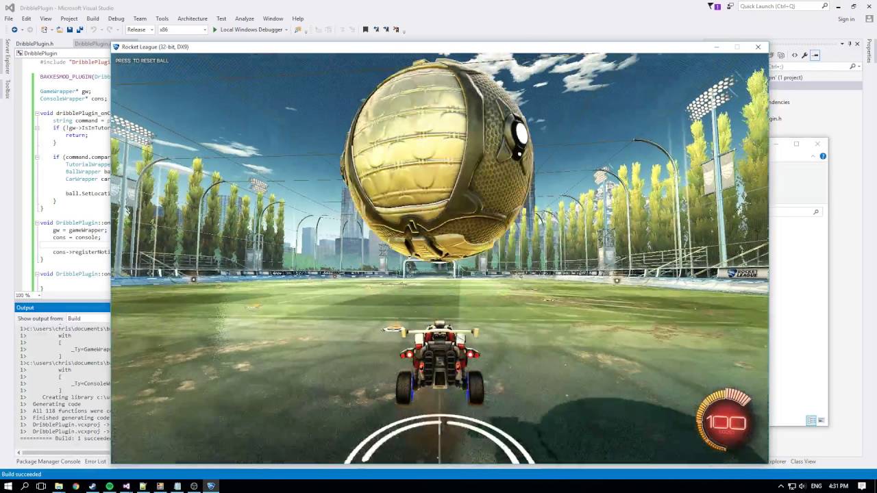 Creating Rocket League dribble plugin with BakkesMod SDK