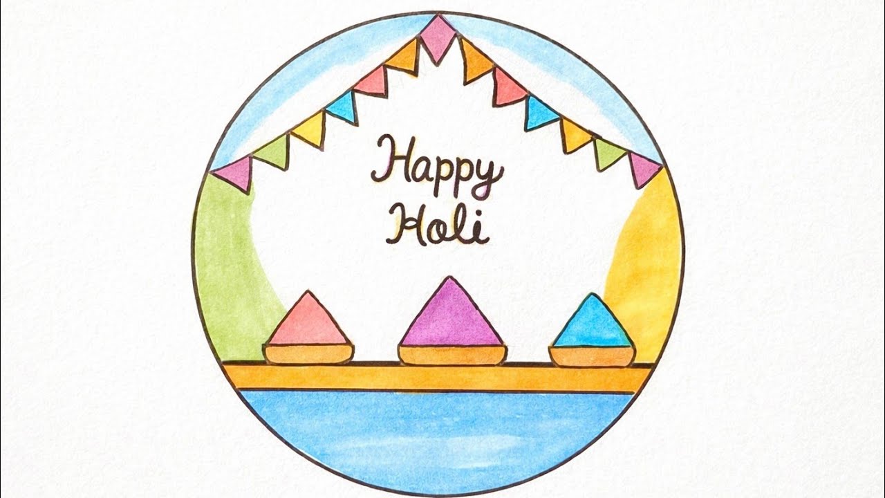 Happy Holi Drawing 2026 🎨 | Easy Holi Poster Drawing Step by Step for Beginners