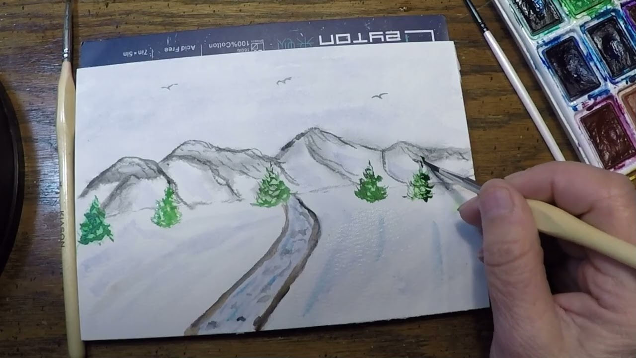 Winter Mountains in Watercolor