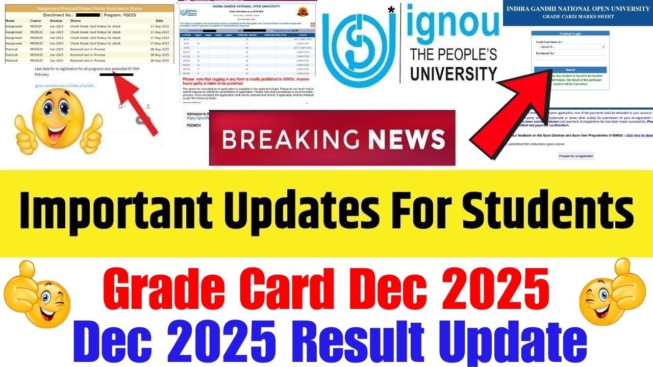 IGNOU Important Update || IGNOU Grade Card 2025 || IGNOU Dec 2025 Result || IGNOU Assignment Status