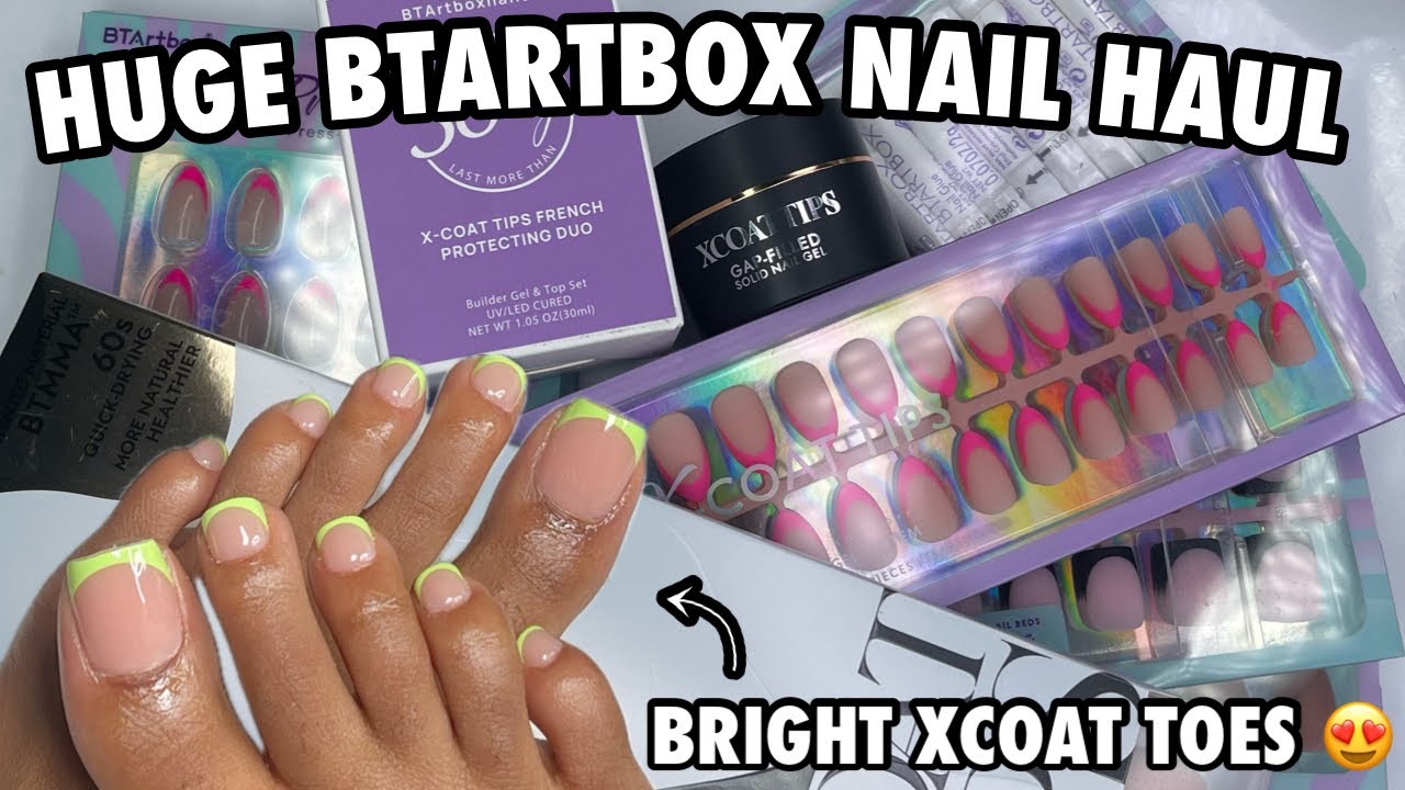 Huge BTARTBOX Nail Haul | Trying the NEW Viral Long French Tip X Coat Toe Nails | Acrylic Toes Dupe