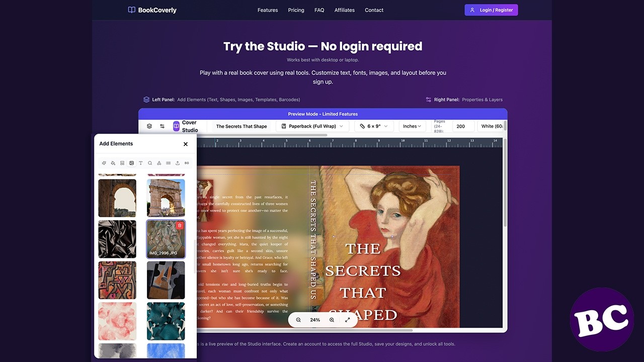 Try BookCoverly Studio FREE, no obligation