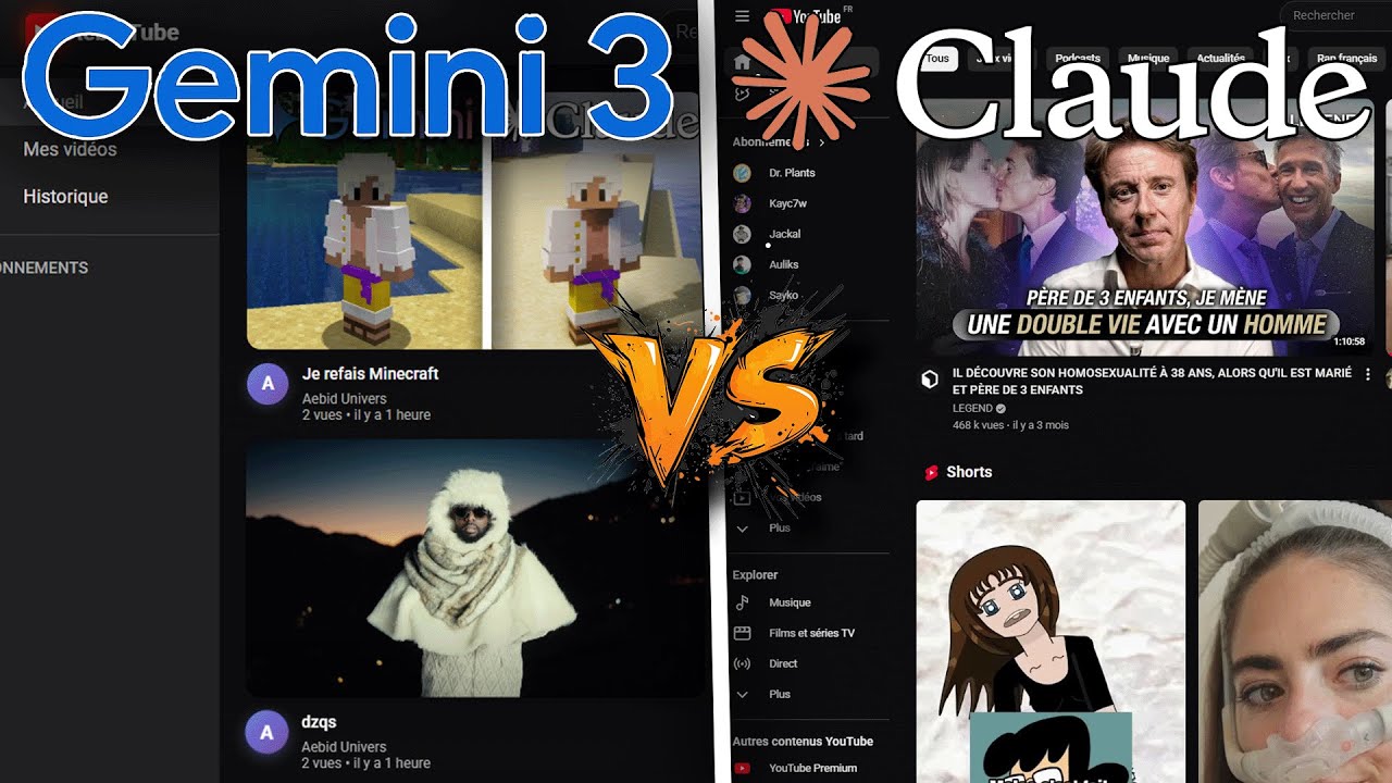 GEMINI 3 vs CLAUDE AI : Recréer YouTube de A à Z en 30 minutes !