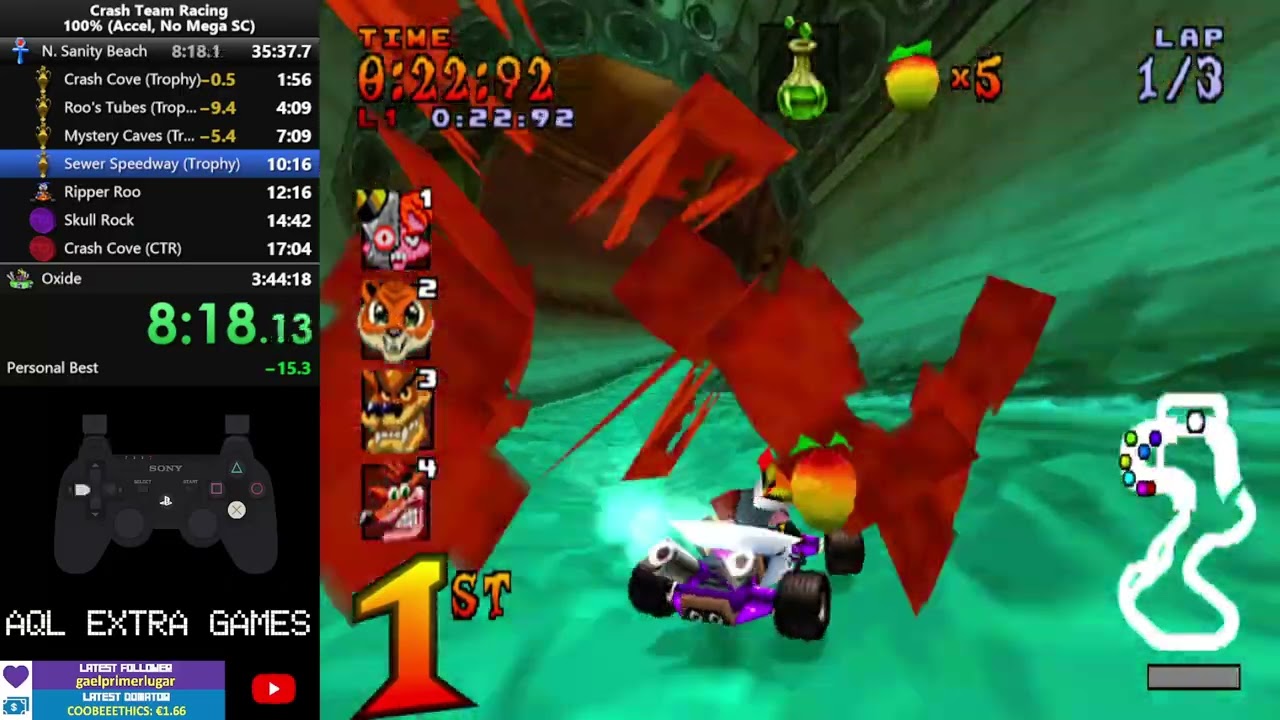[Speedrun 100% No Mega SC] Crash Team Racing (PS1) with N.Gin - 3:46:29