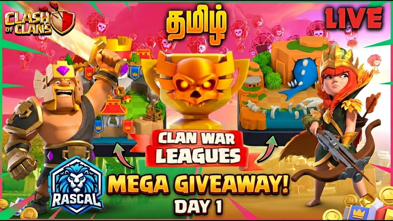 🔴LIVE Free Scenery Giveaway CWL DAY-1  | TH13 to TH18 EASY Attack Strategy 😱 | Clash of Clans