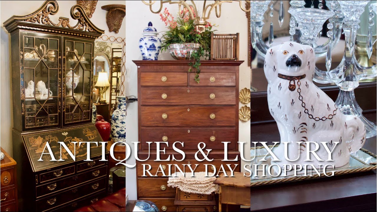 Antique Luxury Home Interior Design Shopping! Relaxing, Slow Living Walking Tour. Rain Sounds, Piano