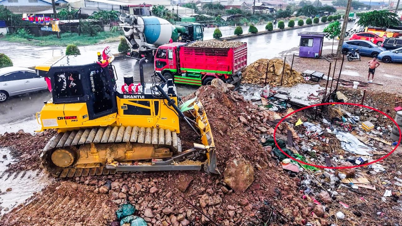 NICELY! START LANDFILL New Site USING DOZER SHANTUi c3 PRO Pushing RockSoil Clear Land & Dump TRucks