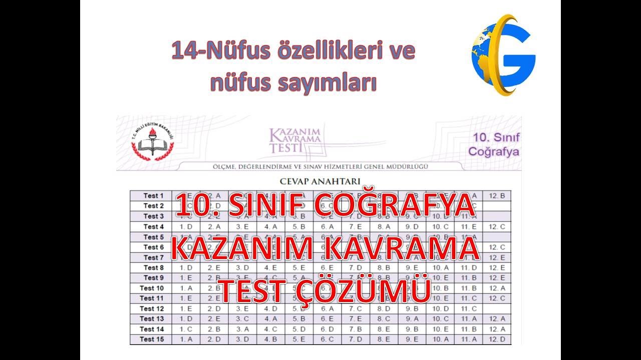 Nüfus özellikleri ve nüfus sayımları 10. Sınıf coğrafya kazanım kavrama test çözümü