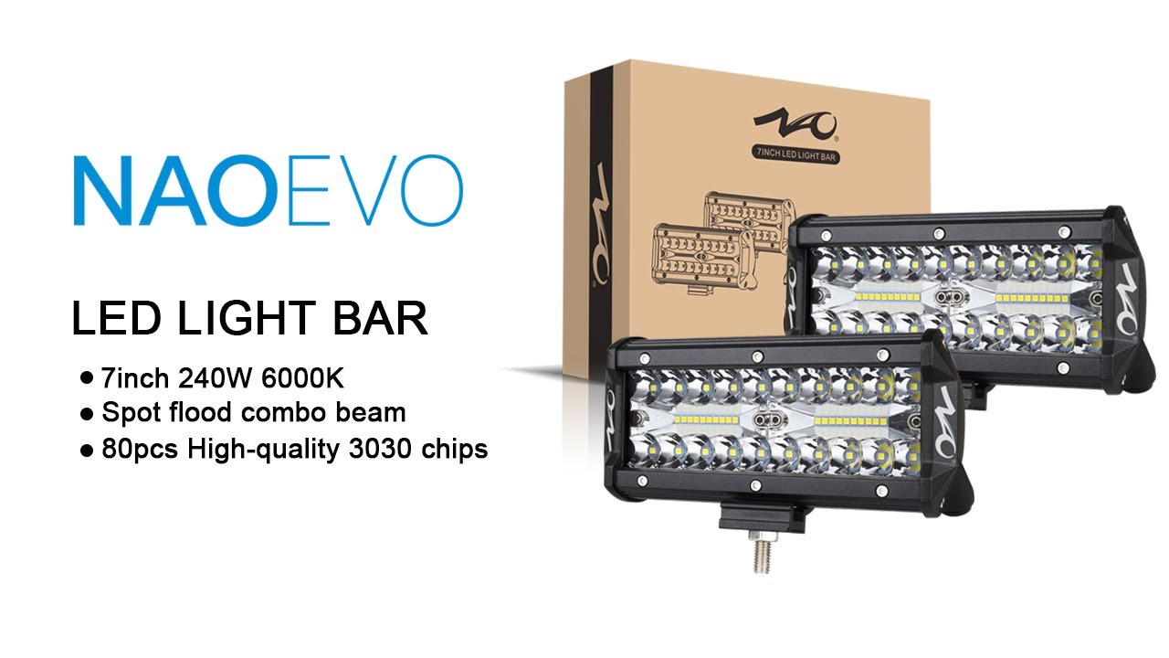 NAOEVO 7inch led light bar 240W Offroad Driving Lights LED Pods Spot Flood Combo Beam